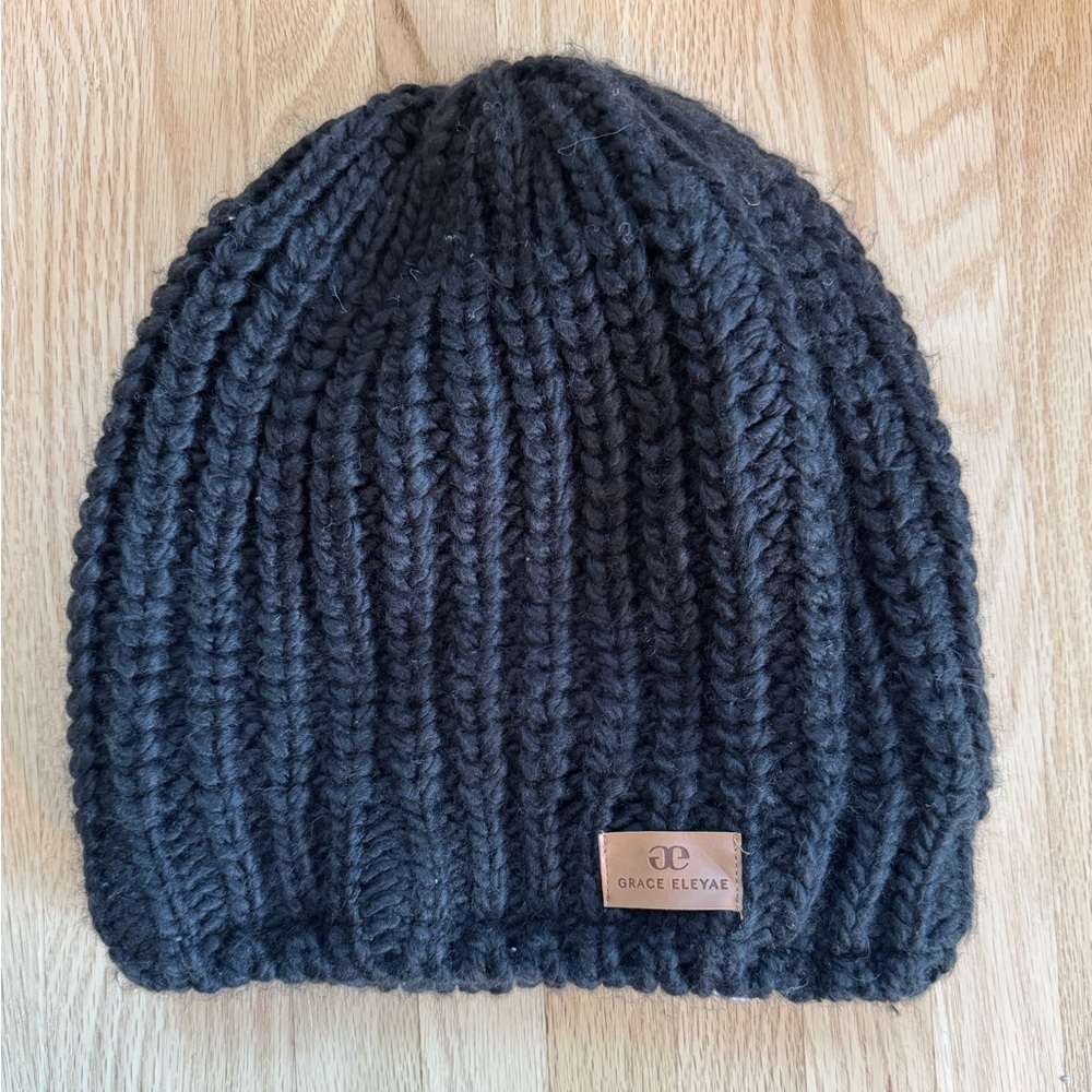 Grace Eleyae Satin-lined Black Knit Beanie